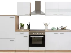 Respekta Küchenzeile KB270ESWC 270 cm Weiß-Eiche Sägerau Nachbildung Glänzend