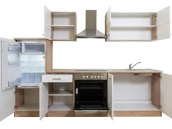 Respekta Küchenzeile KB270ESWC 270 cm Weiß-Eiche Sägerau Nachbildung Glänzend