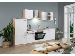 Respekta Küchenzeile KB270ESWC 270 cm Weiß-Eiche Sägerau Nachbildung Glänzend