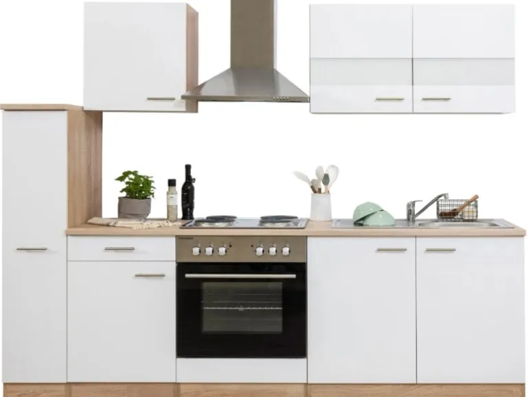 Respekta Küchenzeile KB240ESW 240 cm Weiß-Eiche