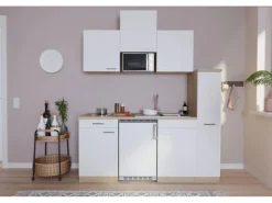 Respekta Küchenzeile KB180ESWMIC 180 cm Weiß-Eiche Sägeräu Nachbildung