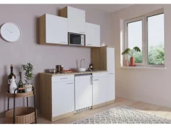 Respekta Küchenzeile KB180ESWMIC 180 cm Weiß-Eiche Sägeräu Nachbildung