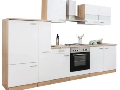 Respekta Küchenzeile KB300ESW 300 cm Weiß-Eiche Sägerau Nachbildung