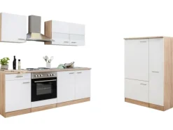 Respekta Küchenzeile KB300ESW 300 cm Weiß-Eiche Sägerau Nachbildung