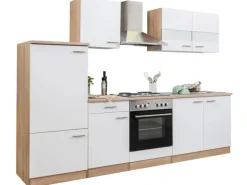 Respekta Küchenzeile KB270ESW 270 cm Weiß-Eiche Sägerau Nachbildung