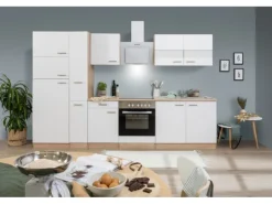 Respekta Küchenzeile KB300ESWCGKE 300 cm Weiß-Eiche Sägerau Nachbildung