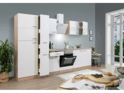 Respekta Küchenzeile KB300ESWCGKE 300 cm Weiß-Eiche Sägerau Nachbildung
