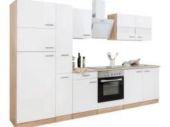Respekta Küchenzeile KB300ESWCGKE 300 cm Weiß-Eiche Sägerau Nachbildung