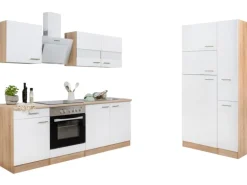 Respekta Küchenzeile KB300ESWCGKE 300 cm Weiß-Eiche Sägerau Nachbildung