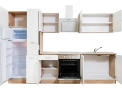 Respekta Küchenzeile KB300ESWCGKE 300 cm Weiß-Eiche Sägerau Nachbildung