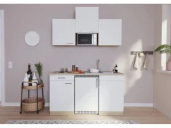 Respekta Küchenzeile KB150ESWMI 150 cm Weiß-Eiche Sägeräu Nachbildung