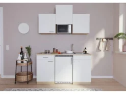 Respekta Küchenzeile KB150ESWMIC 150 cm Weiß-Eiche Sägeräu Nachbildung
