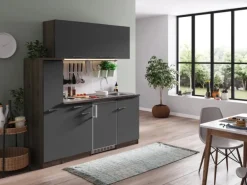 Respekta Küchenzeile KB180EYG 180 cm Grau-Eiche York Nachbildung