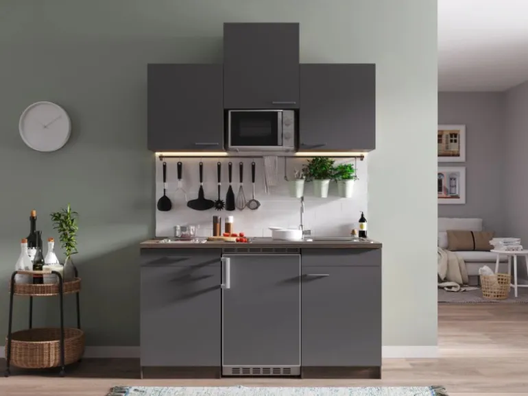 Respekta Küchenzeile KB150EYGMIC 150 cm Grau-Eiche York Nachbildung