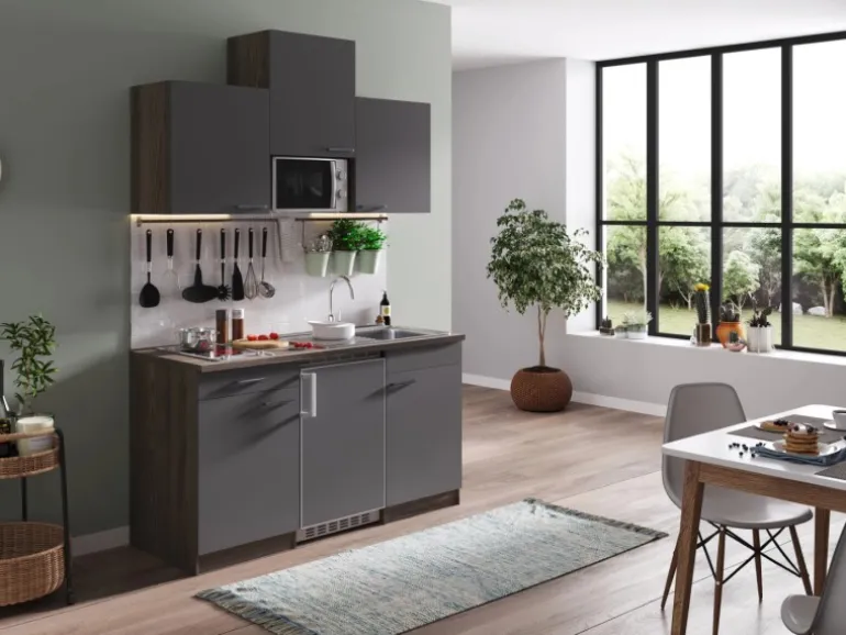 Respekta Küchenzeile KB150EYGMIC 150 cm Grau-Eiche York Nachbildung
