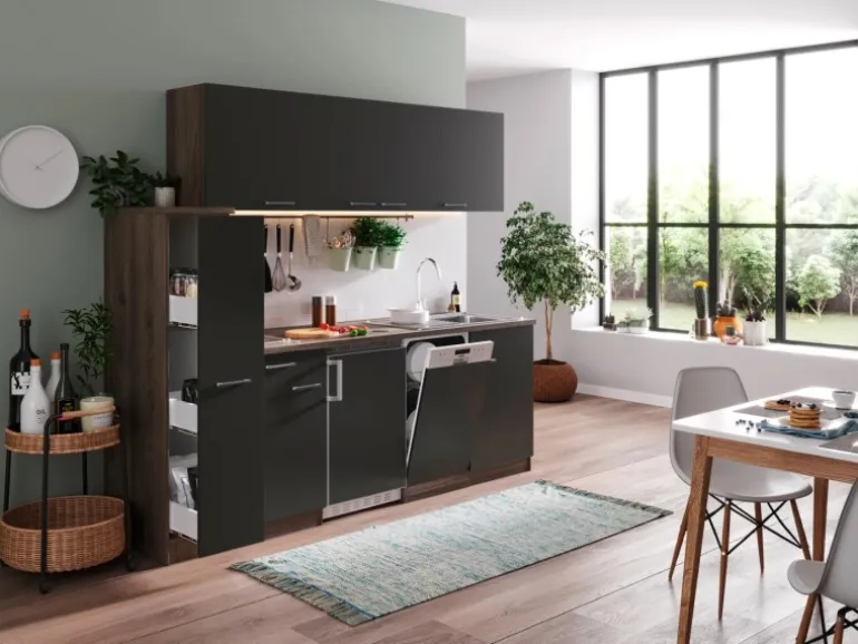 Respekta Küchenzeile KB225EYGC 225 cm Grau-Eiche York Nachbildung