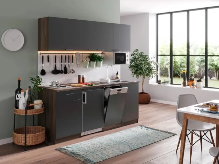 Respekta Küchenzeile KB195EYGMI 195 cm Grau-Eiche York Nachbildung