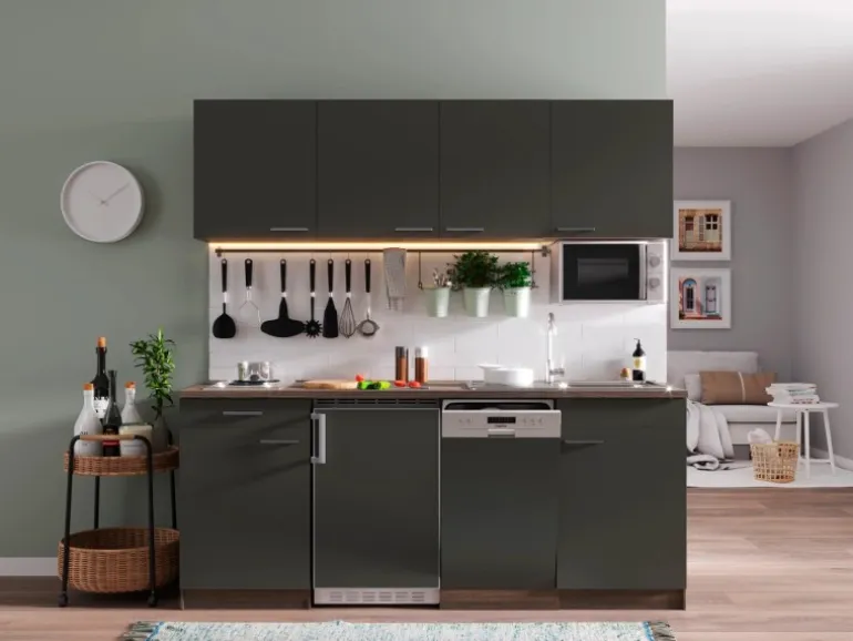 Respekta Küchenzeile KB195EYGMI 195 cm Grau-Eiche York Nachbildung