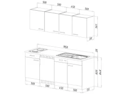 Respekta Küchenzeile KB195EYGMI 195 cm Grau-Eiche York Nachbildung
