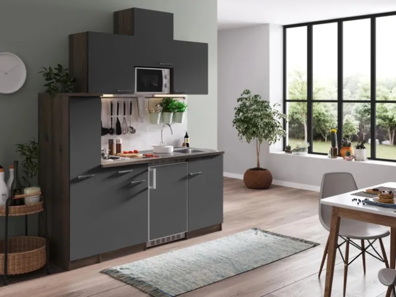 Respekta Küchenzeile KB180EYGMI 180 cm Grau-Eiche York Nachbildung