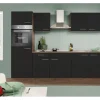Respekta Küchenzeile KB270EYS 270 cm Schwarz Seidengl.-Eiche York Nachbildung