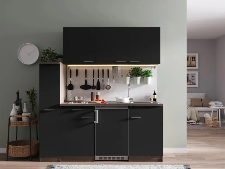 Respekta Küchenzeile KB180EYSC 180 cm Schwarz-Eiche York Nachbildung