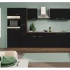 Respekta Küchenzeile KB300EYS 300 cm Schwarz Seidengl.-Eiche York Nachbildung