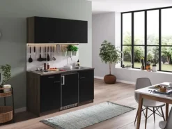Respekta Küchenzeile KB150EYS 150 cm Schwarz-Eiche York Nachbildung