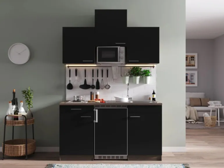 Respekta Küchenzeile KB150EYSMI 150 cm Schwarz-Eiche York Nachbildung