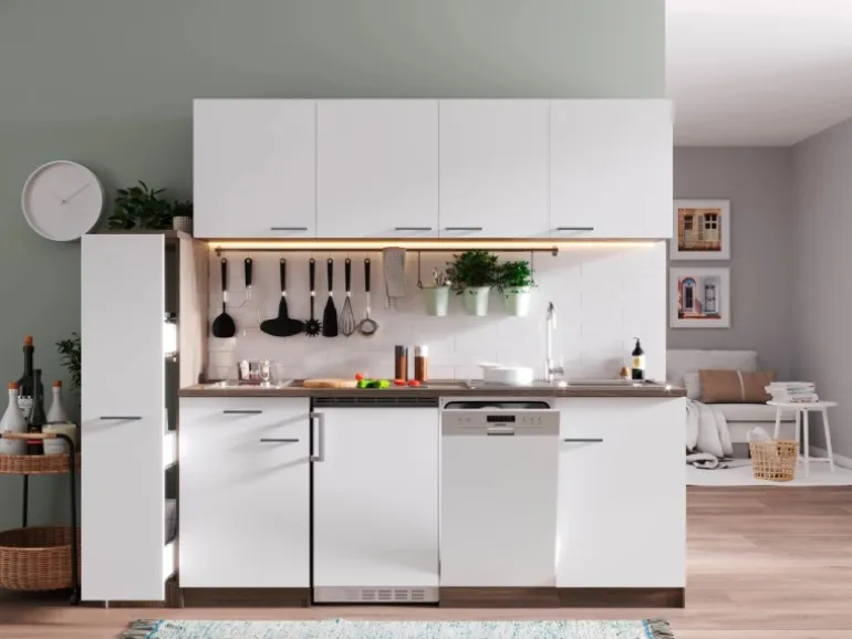 Respekta Küchenzeile KB225EYWC 225 cm Weiß-Eiche York Nachbildung