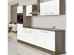 Respekta Küchenzeile KB270EYW 270 cm Weiß Seidenglanz-Eiche York Nachbildung