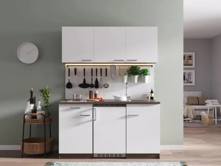 Respekta Küchenzeile KB150EYWC 150 cm Weiß-Eiche York Nachbildung