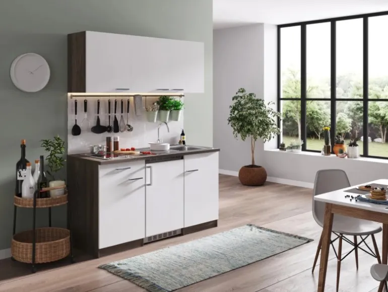 Respekta Küchenzeile KB150EYWC 150 cm Weiß-Eiche York Nachbildung