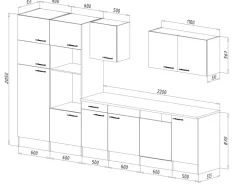 Respekta Küchenzeile KB340EYWMIGKE 340 cm Weiß Seidengl.-Eiche York Nachbildung
