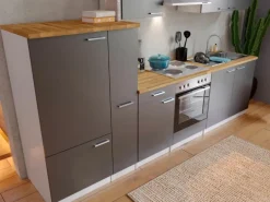 Respekta Küchenzeile KB300WG 300 cm Grau-Weiß
