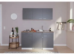 Respekta Küchenzeile KB150WG 150 cm Grau-Weiß Glänzend