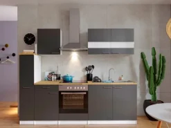 Respekta Küchenzeile KB240WGC 240 cm Grau-Weiß
