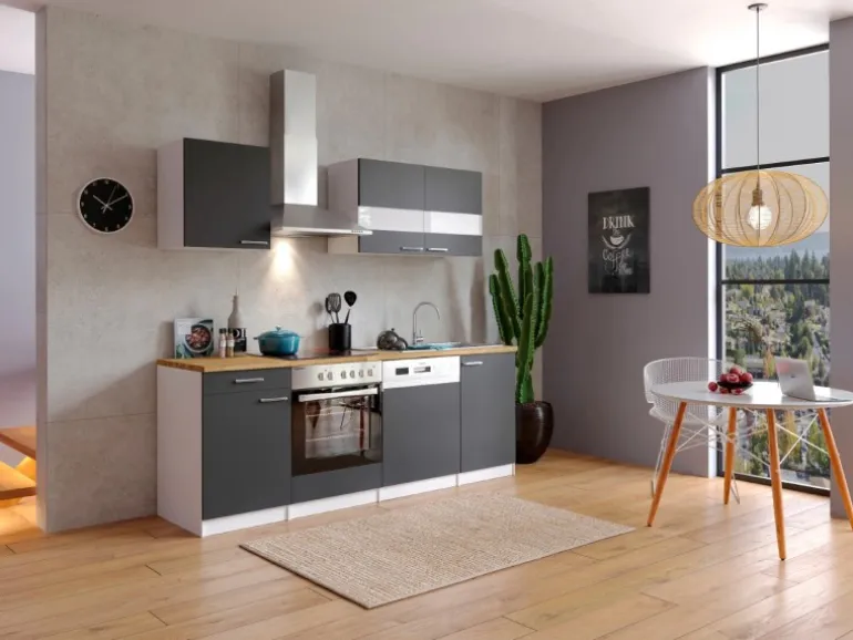 Respekta Küchenzeile KB220WGC 220 cm Grau-Weiß
