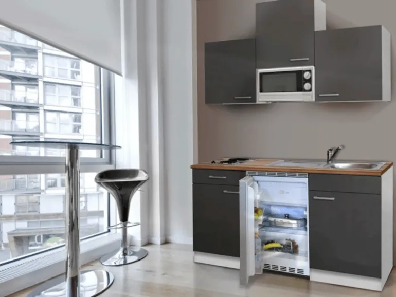 Respekta Küchenzeile KB150WGMI 150 cm Grau-Weiß Glänzend