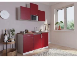 Respekta Küchenzeile KB150WRMIC 150 cm Rot-Weiß