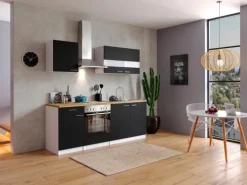 Respekta Küchenzeile KB210WS 210 cm Schwarz-Weiß