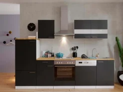 Respekta Küchenzeile KB280WS 280 cm Schwarz-Weiß