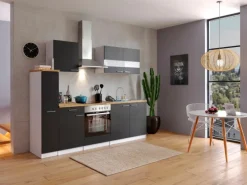 Respekta Küchenzeile KB240WSC 240 cm Schwarz-Weiß