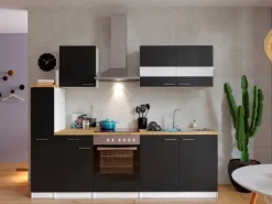 Respekta Küchenzeile KB240WSC 240 cm Schwarz-Weiß