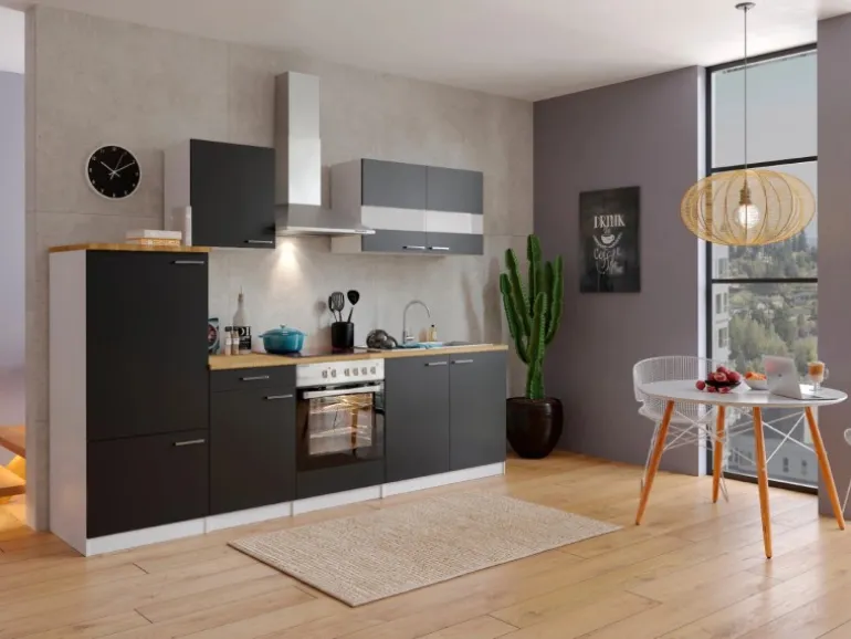Respekta Küchenzeile KB270WSC 270 cm Schwarz-Weiß