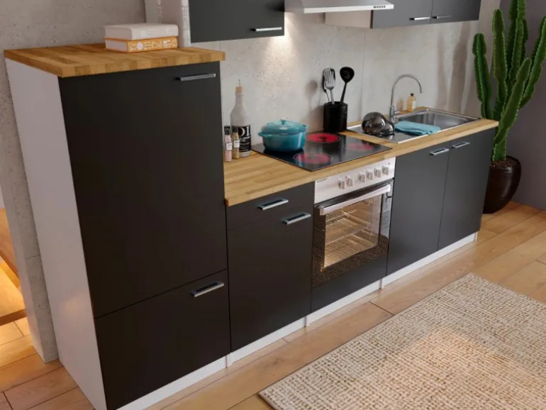 Respekta Küchenzeile KB270WSC 270 cm Schwarz-Weiß