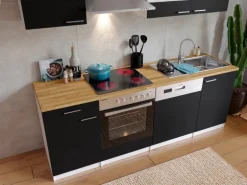 Respekta Küchenzeile KB220WSC 220 cm Schwarz-Weiß