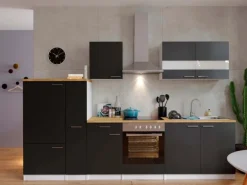 Respekta Küchenzeile KB300WSC 300 cm Schwarz-Weiß