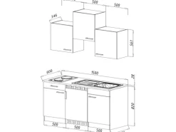 Respekta Küchenzeile KB150WSMIC 150 cm Schwarz-Weiß