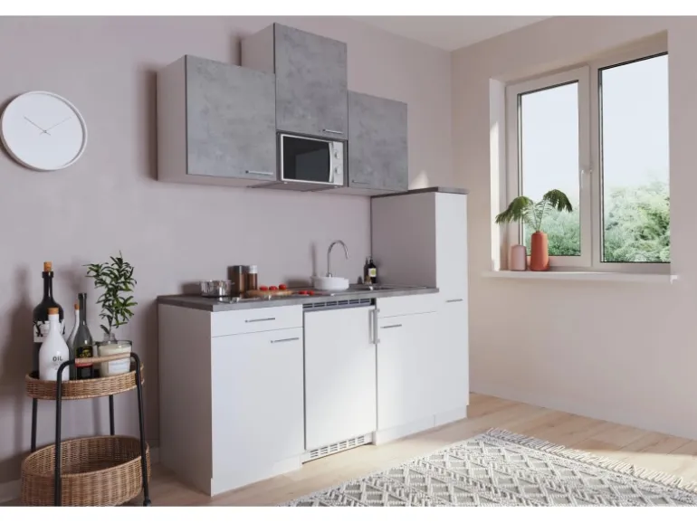Respekta Küchenzeile KB180WWBMICG 180 cm Weiß-Beton Optik